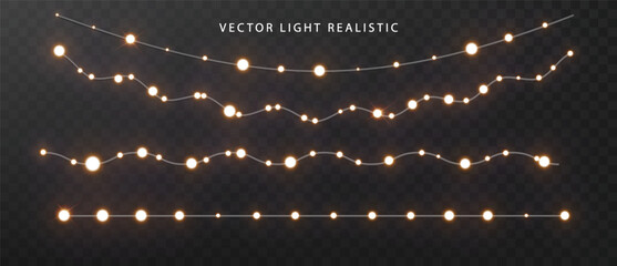 String lights garlands on dark background. Template for party, carnival, Christmas, birthday or presentation. Vector holiday decorations