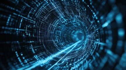 Abstract Blue Digital Tunnel