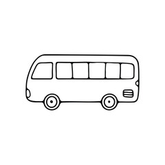 hand-drawn illustration of a bus, featuring a simple outline design.
