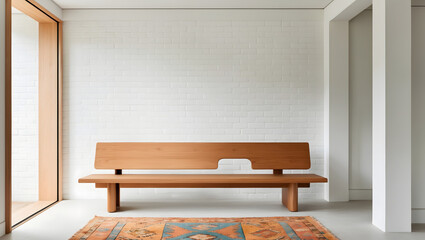 Modern Minimalist Interior with Wooden Bench and Scandinavian Design Elements