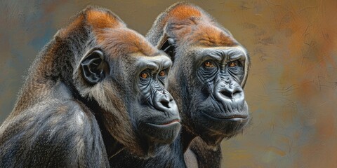 Fototapeta premium Pair of gorillas standing side by side