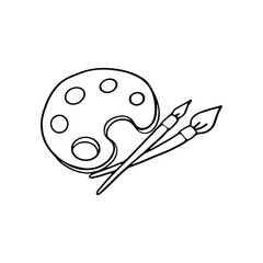 Obraz premium hand-drawn illustration of an artist palette and two paintbrushes.