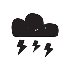 Cute thunder icon. Weather forecast. Silhouette design. Vector illustration on white background.