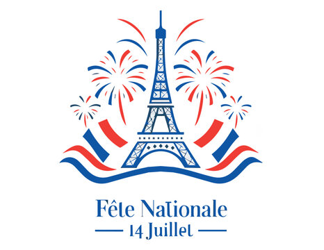 Eiffel Tower with Fireworks Celebrating Bastille Day - Powered by Adobe