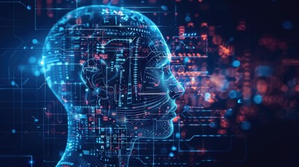 Fototapeta premium Tech-forward AI healthcare design with abstract health data and a broad copy space for overlaying business or health-related content