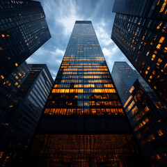 Morning Glow: Corporate Skyscraper in Modern Architectural Style
