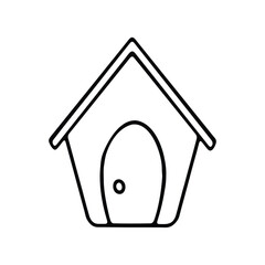 hand drawing of a doghouse with a triangular roof and a small round door
