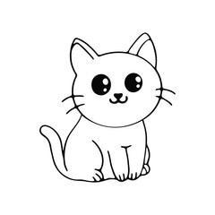 hand drawing of a sitting cat with large, expressive eyes and a friendly expression.