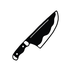 hand drawing of a chef's knife with a sleek handle and sharp blade.
