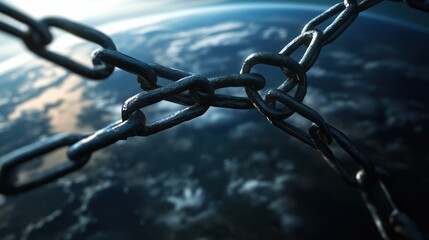 Global economic impact: chains of sanctions over the world - high resolution stock image