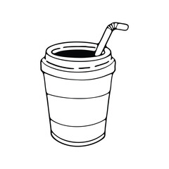illustration of a disposable coffee cup with a lid and straw.