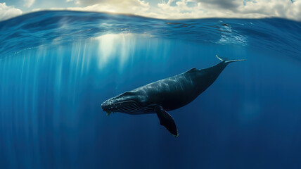 Majestic Sperm Whale Diving in Sunlit Ocean Patterns of Serene Depths