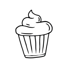 line drawing of a cupcake topped with a swirl of frosting