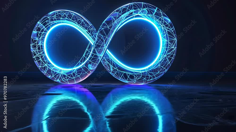 Poster neon symbol loop sign light background 3d line abstract infinite glow digital blue shape concept ico