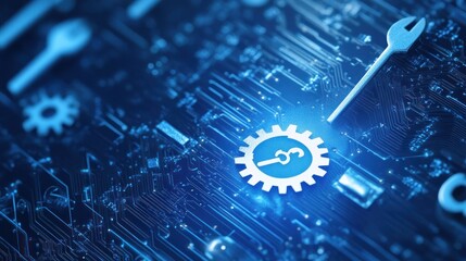 Key and Wrench in Gear on Circuit Board