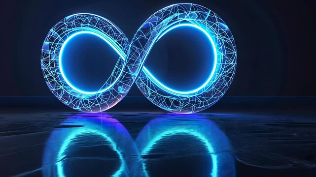Neon symbol loop sign light background 3d line abstract infinite glow digital blue shape concept icon 8. Loop symbol neon circle effect limitless wave brush logo energy space design technology curve