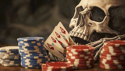 How can the imagery of death and gambling in the image symbolize the high stakes of life, where every choice could be a gamble