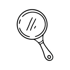 line drawing of a magnifying glass with a classic round lens and handle.
