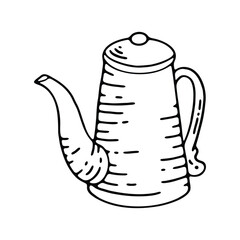 hand drawing of a teapot with a curvy spout and handle, featuring a simple yet elegant design