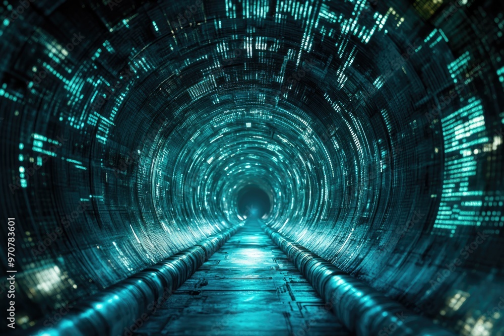 Aufkleber interactive futuristic tunnel. digital flow of big data in cyberspace.