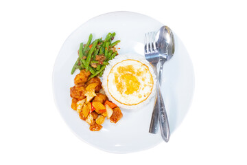 scrambled eggs with bacon and vegetables