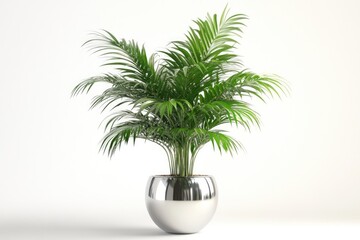 Obraz premium Isolated plant of Palm Tree in stainless steel pot with white background