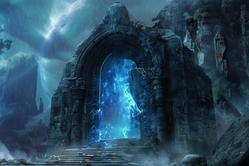 Fantasy temporary majestic stone portal to another world