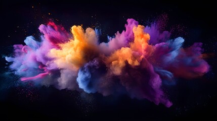 Abstract Colorful Explosion of Powder in Dark Background