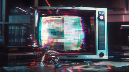 Retro vhs glitch aesthetic with tracking distortion for vintage design