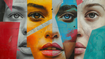 Obraz premium colorful artificial intelligence collage with different ai faces