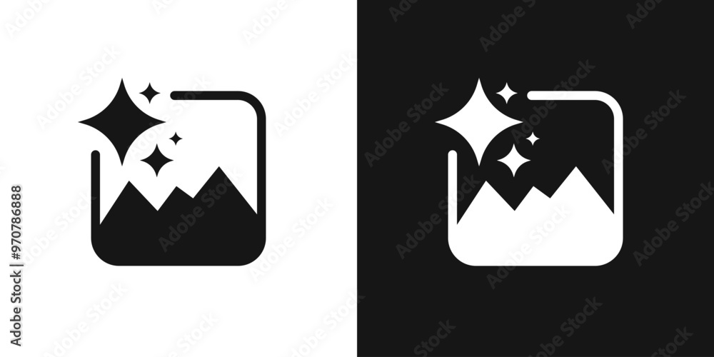 Poster ai image generator symbol with stars app button icon vector illustration
