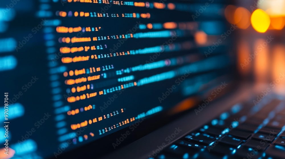 Poster abstract digital computer technology business background. Data Analysis and Access to Digital Data, Digital Cyberspace with Particles and Digital Data Network Connections. Selective focus
