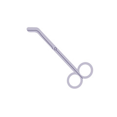 Surgery tool icon. Curved scissors, forceps, clamps for surgical operation. Sterile metal instrument. Healthcare, medicine supplies in hospital. Flat isolated vector illustration on white background