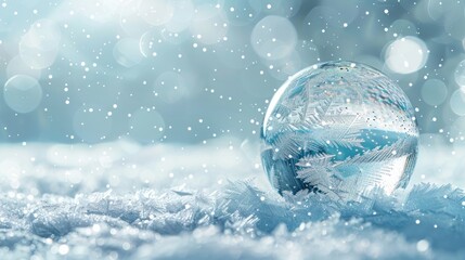 Transparent glass empty crystal ball with snow.