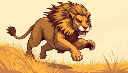 Obraz premium Intense Lion Chase in the Savanna 