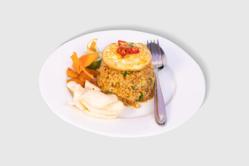 Fried Rice With fried Egg on White Isolated Background