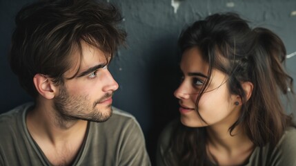 man with a embarrassed face looking to a woman