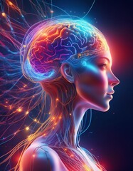 Futuristic Brain with Neon Neural Pathways