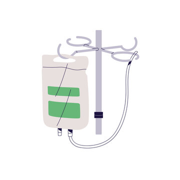 recommend clip art: IV drip with tube hanging on stand. Dropper bag with remedy. Hydration infusion in drop counter. Medical dripper. Therapy, hospital aid sign. Flat isolated vector illustration on white background
