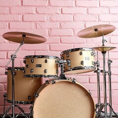 Obraz premium Retiro drum set on pink brick background.