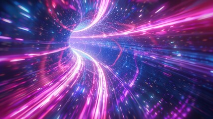 Obraz premium Hyperspace Stars Travel, Time warp, traveling in space, Abstract flight in retro neon hyper warp space in the tunnel, high speed wave lines and flare lights backgrounds