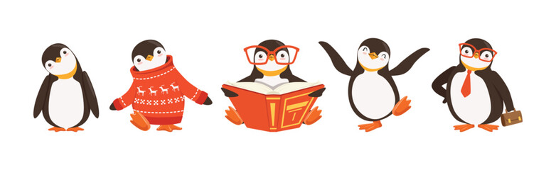 Cute Penguin Character Engaged in Different Activity Vector Set © topvectors