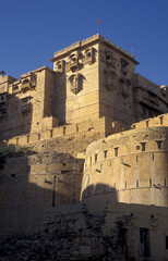 a view of the Jaisalmer Fort in the old Town of Jaisalmer in the Province of Rajasthan in India. ...