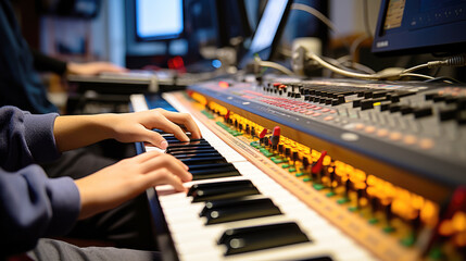 generated illustration of closeup of hands of playing the piano