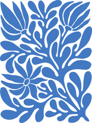 Contemporary Matisse inspired art background vector. Abstract botanical hand drawn poster design with flowers, leaves and branches. Simple modern style illustrated design for print, cover and card.