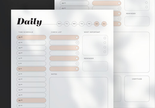 Daily Planner Layout With Peach Pastel Color
