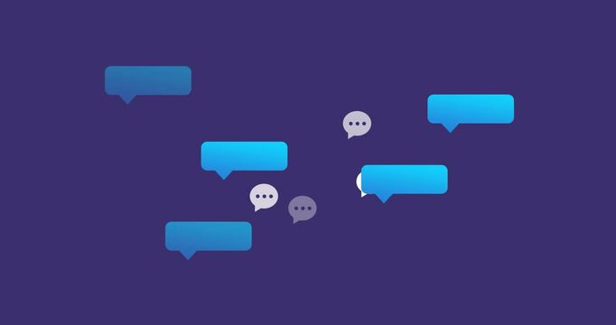 Animation of moving speech bubbles icons on blue background