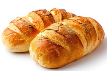 Two freshly baked bread rolls on a white surface