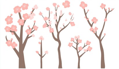 Modern illustration for spring in Asia, decoration, nature, park topics, such as blossoming cherry tree blossoms, almond blossoms, peach blossoms.