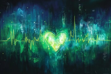 Abstract green blue heartbeat EKG